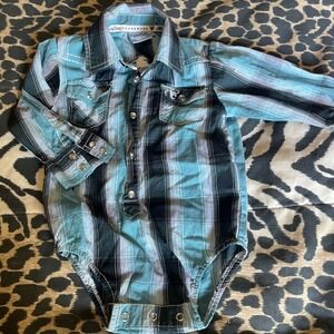Cowboy Hardware Infant‎ Western Shirt Bodysuit Plaid Cowboy Built Tough 18M